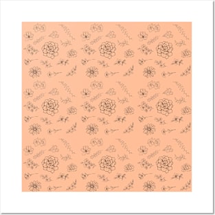 Floral Pattern on a Peach Background Posters and Art